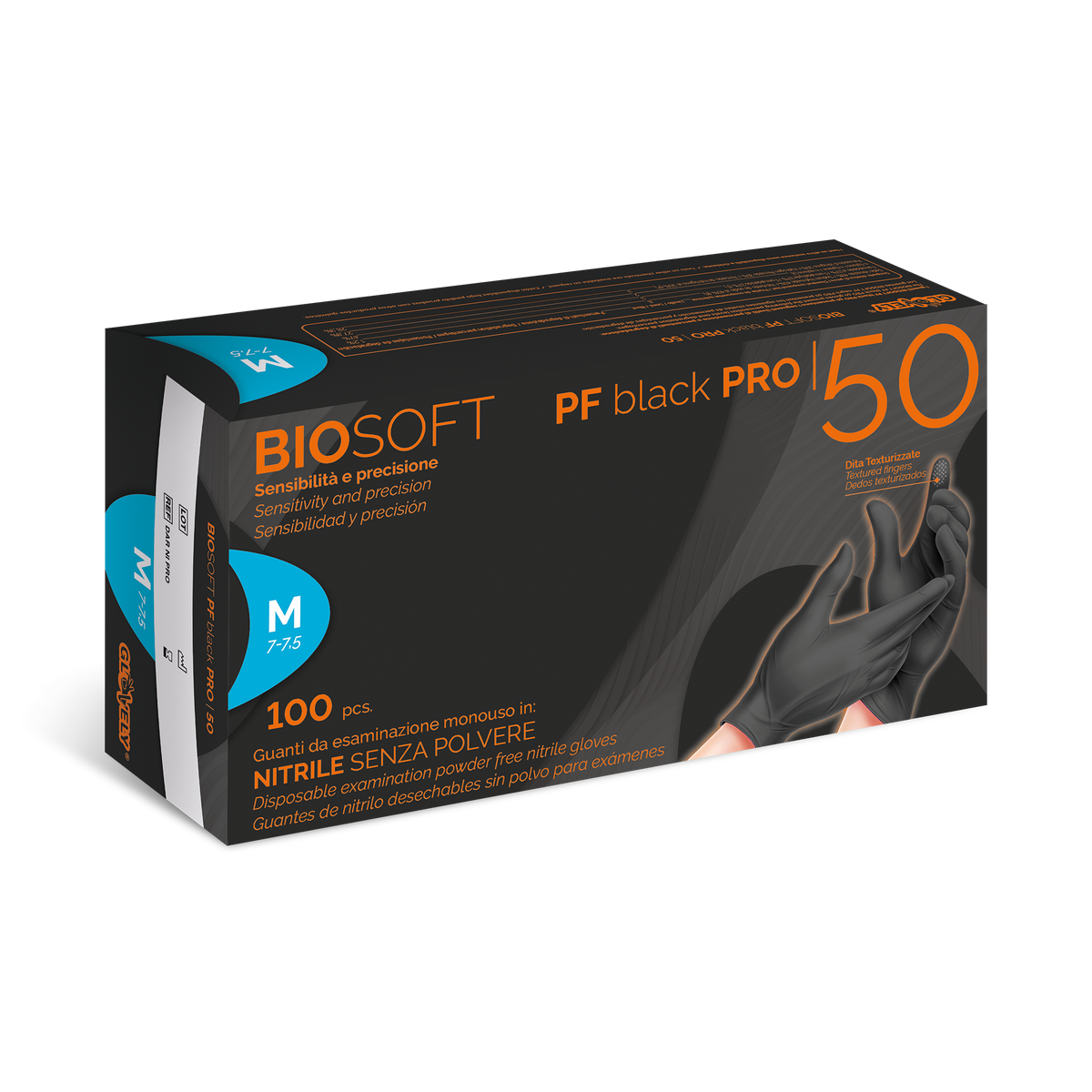 BIOSOFT PF BLACK PRO - Guanti in Nitrile Neri Senza Polvere