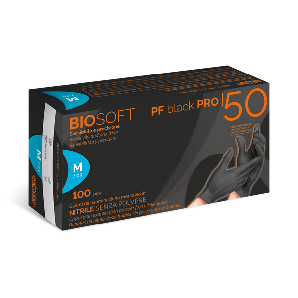 BIOSOFT PF BLACK PRO - Guanti in Nitrile Neri Senza Polvere