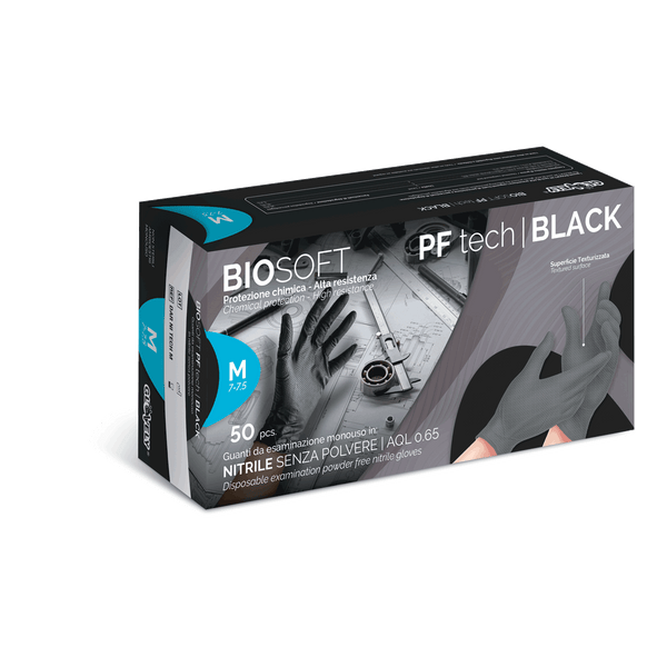 BIOSOFT PF tech BLACK - Guanti in Nitrile Nero con Grip Diamantato 3D