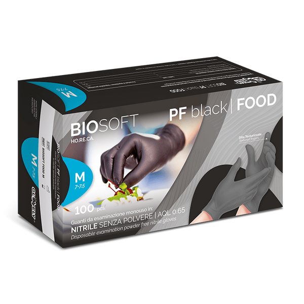 BIOSOFT PF Black FOOD – Guanti da Esaminazione in Nitrile - Nero