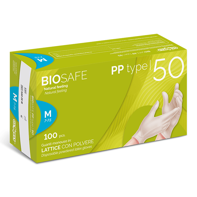 BIOSAFE PP type 50 - Guanti in Lattice con polvere - colore bianco
