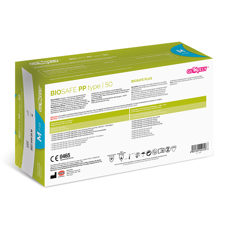 BIOSAFE PP type 50 - Guanti in Lattice con polvere - colore bianco