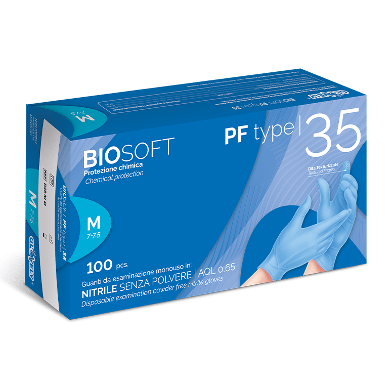 BIOSOFT PF Type 35 – Guanti da Esaminazione in Nitrile - colore Azzurro