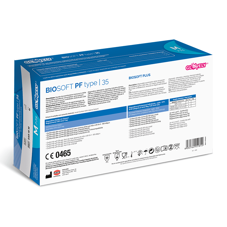 BIOSOFT PF Type 35 – Guanti da Esaminazione in Nitrile - colore Azzurro