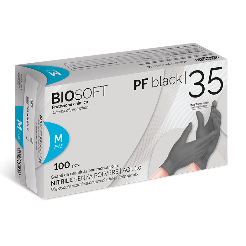 BIOSOFT PF black 35 - Guanti da esaminazione in Nitrile Nero ad Alta Resistenza