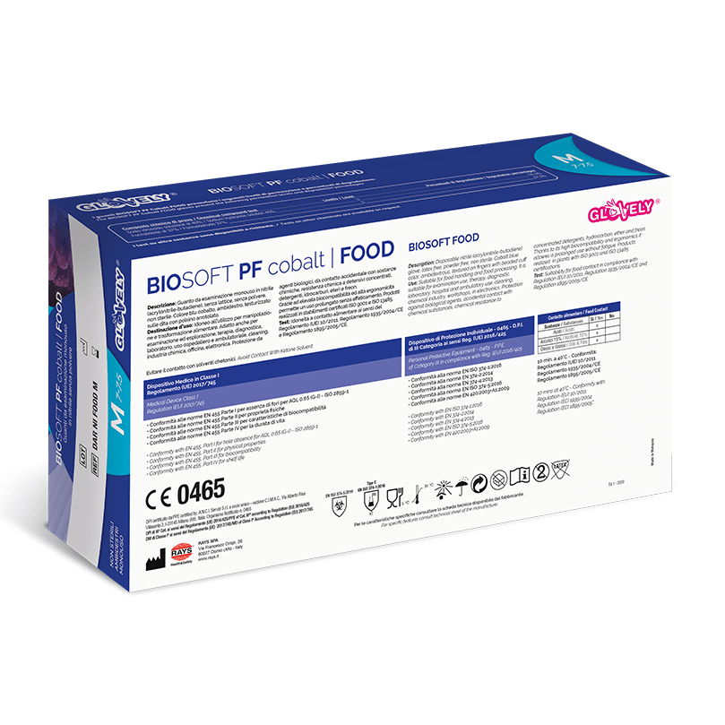 BIOSOFT PF cobalt FOOD – Guanti da Esaminazione in Nitrile - colore Blu cobalto