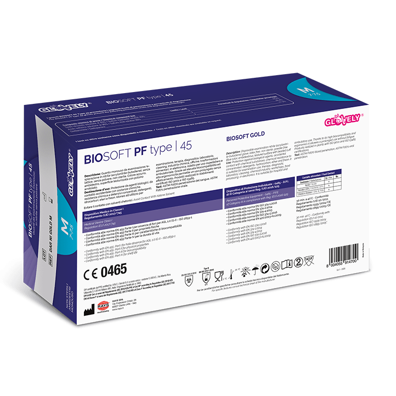 BIOSOFT PF type 45 - Guanti da esaminazione in Nitrile senza polvere - colore azzurro