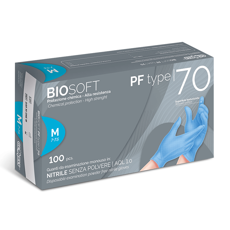 BIOSOFT PF type 70 - Guanti in Nitrile senza polvere - colore azzurro