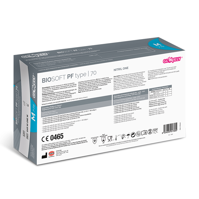 BIOSOFT PF type 70 - Guanti in Nitrile senza polvere - colore azzurro