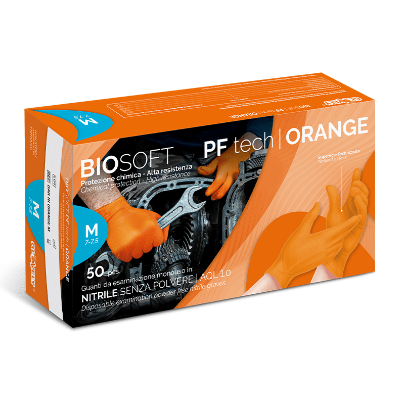 BIOSOFT PF Tech Orange – Guanti in Nitrile senza polvere - colore arancione