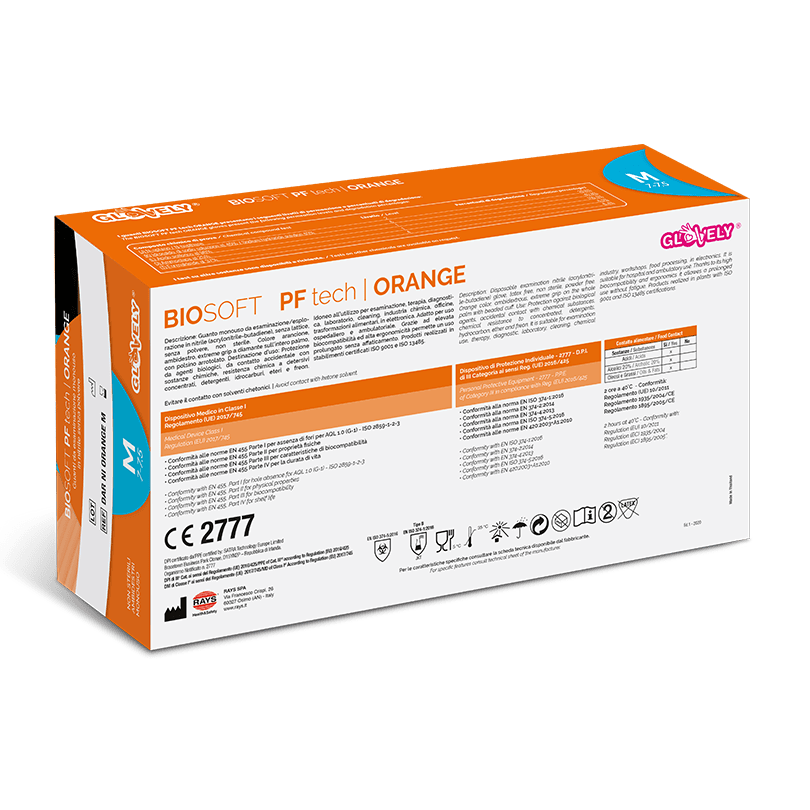 BIOSOFT PF Tech Orange – Guanti in Nitrile senza polvere - colore arancione
