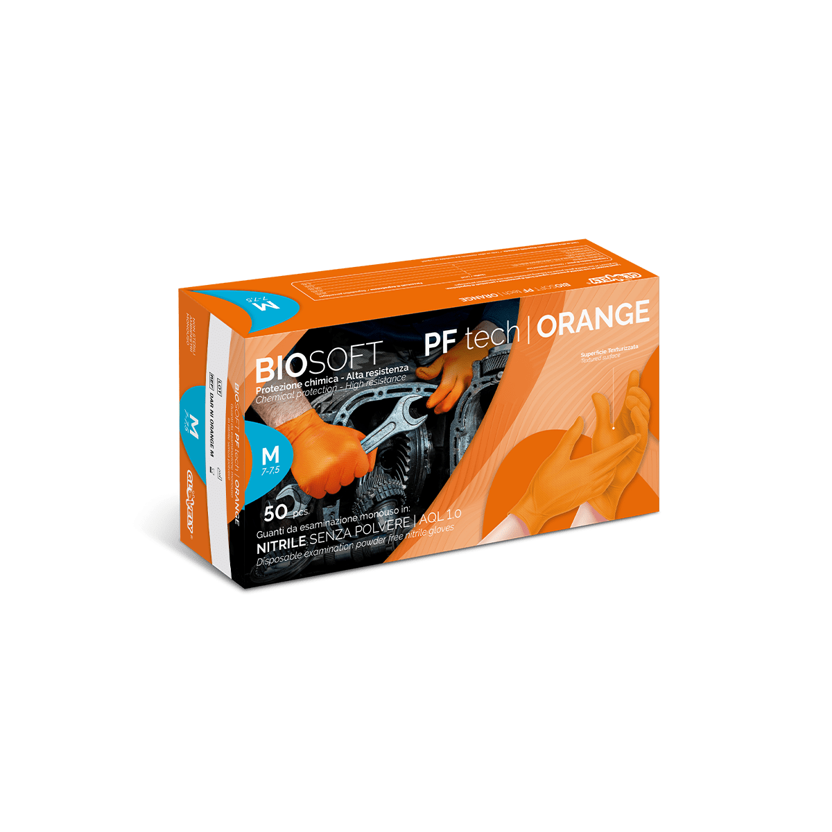 Guanti da esaminazione monouso GLOVELY - Biosoft Tech Orange XL in Nitrile, 50pcs